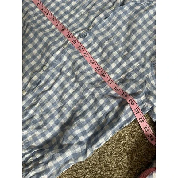 Talbots Top Women L Drawstring Blue Linen Gingham Plaid Long Sleeve Capsule VTG - Picture 5 of 12
